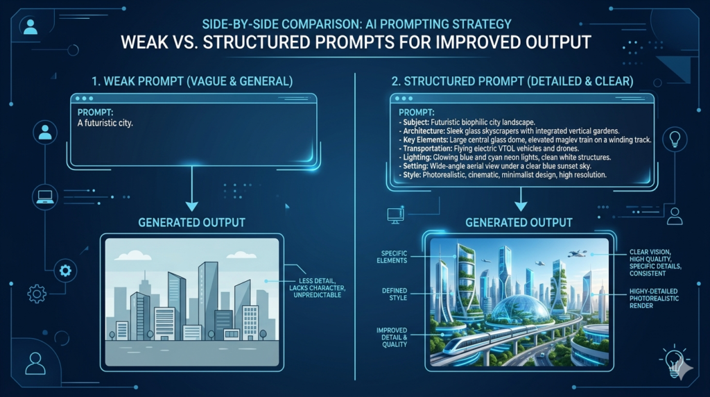 AI prompts comparison weak vs strong