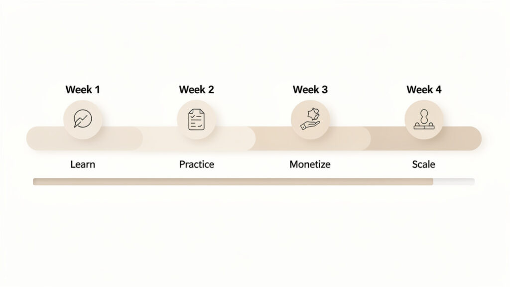 AI skills to income in 30 days weekly breakdown roadmap