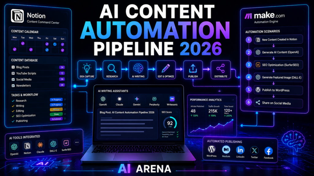 ai content automation pipeline 2026 using Notion and Make.com workflow