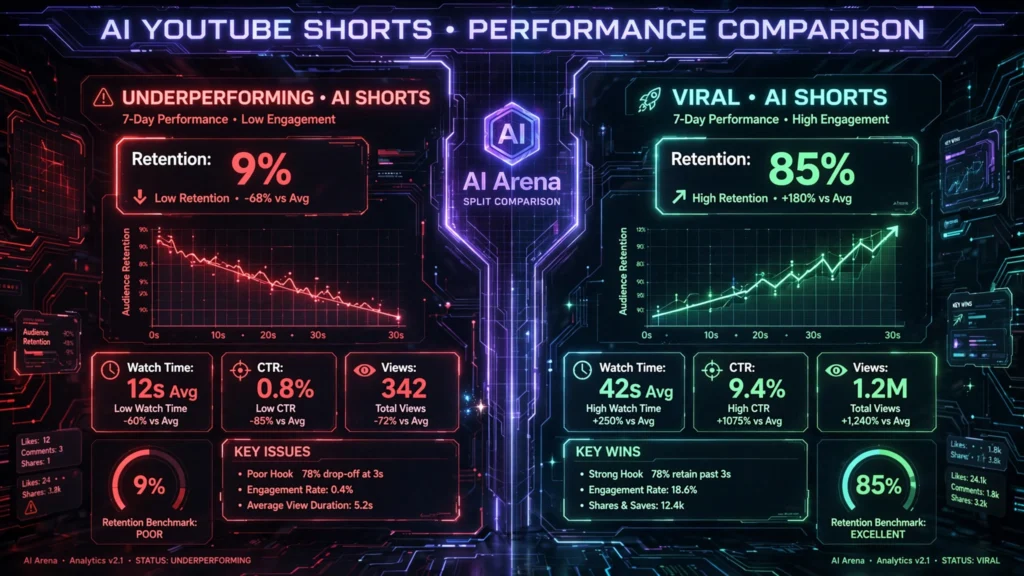 AI YouTube Shorts analytics comparison for higher views
