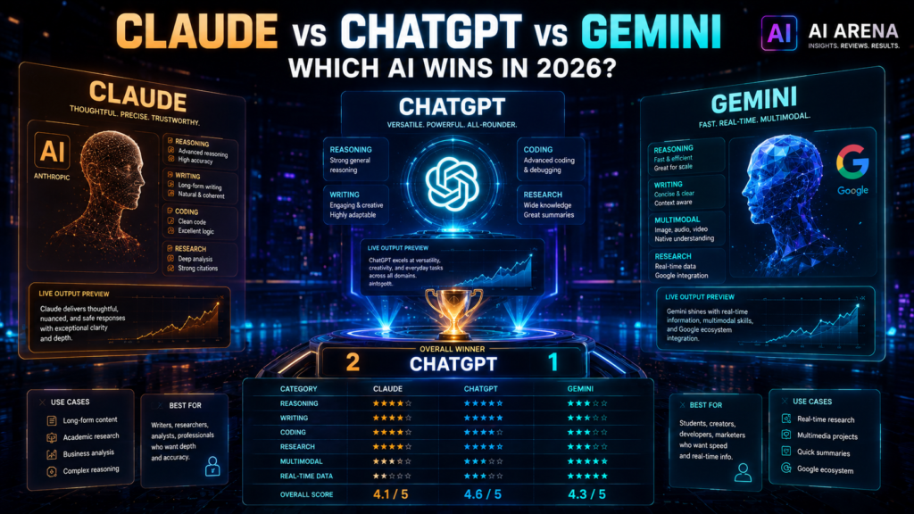 claude vs chatgpt vs gemini 2026 AI comparison